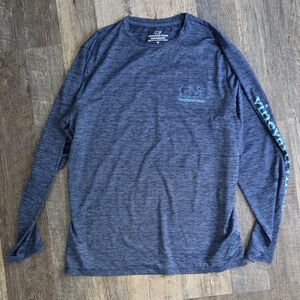 Vineyard Vines Performance Mens M Whale Outline Long-Sleeve Blue Harbor Tee